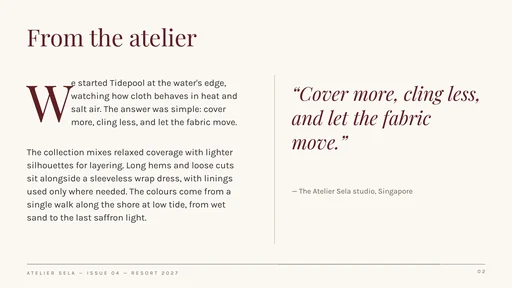 Atelier Sela concept presentation, slide 2